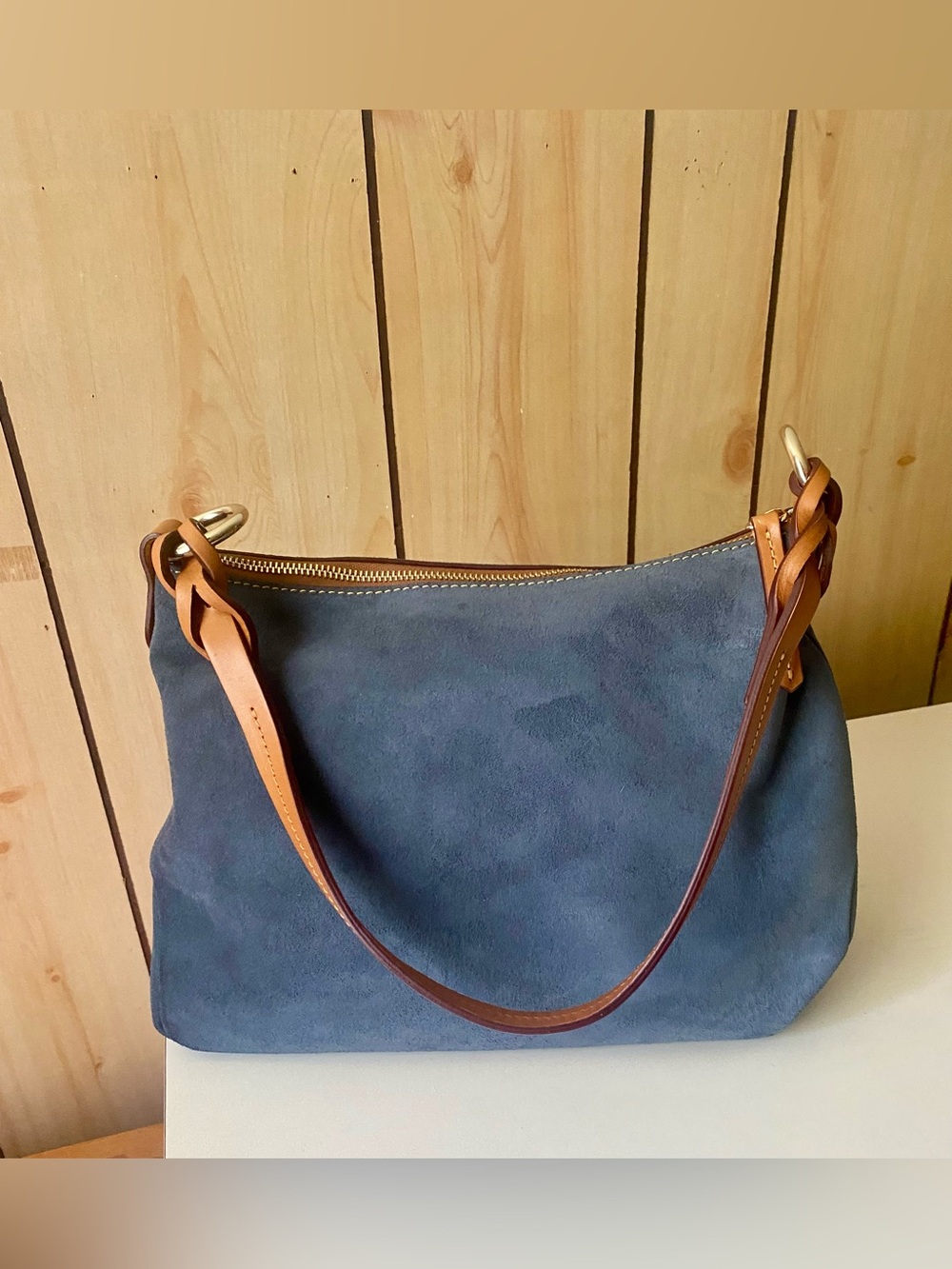 Dooney & Bourke Blue Suede Hobo Bag - Picture 2 of 7